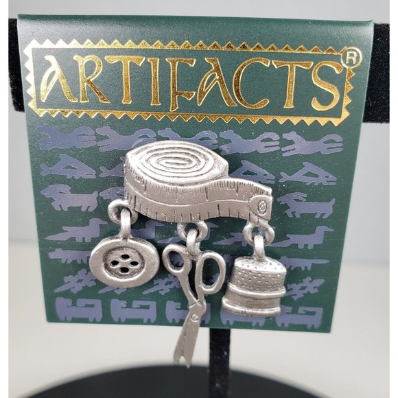 Signed JJ Jonette Vintage 1980s-90s Tack Pin Sewing Scissor Thimble - Picture 6 of 10